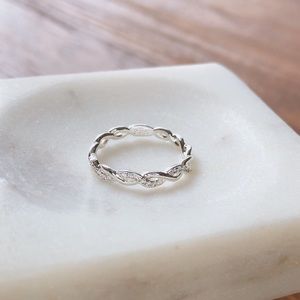 Crystal Twist Rope Ring in Silver